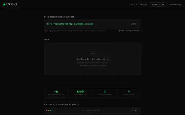 ZeroDrop – Disposable email inboxes for CI pipelines (no Docker)