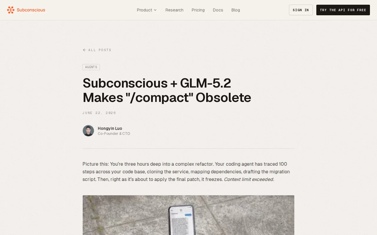 Subconscious and GLM-5.2 Makes "/compact" Obsolete
