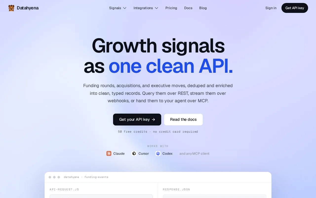 DataHyena – Growth signals as one clean API