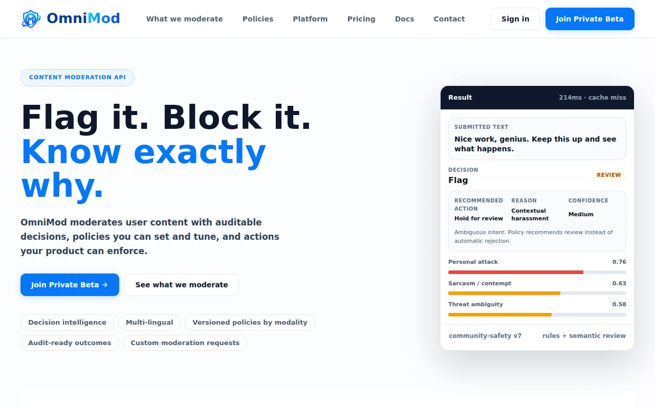 OmniMod – Moderation API for user-generated content platforms
