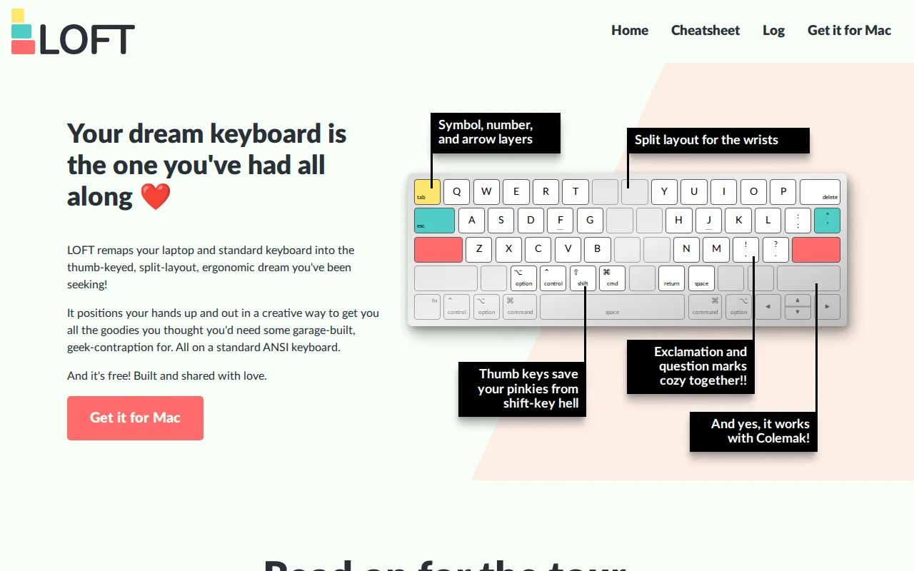 Loft gives thumb-keys and split-layout on a standard laptop or keyboard