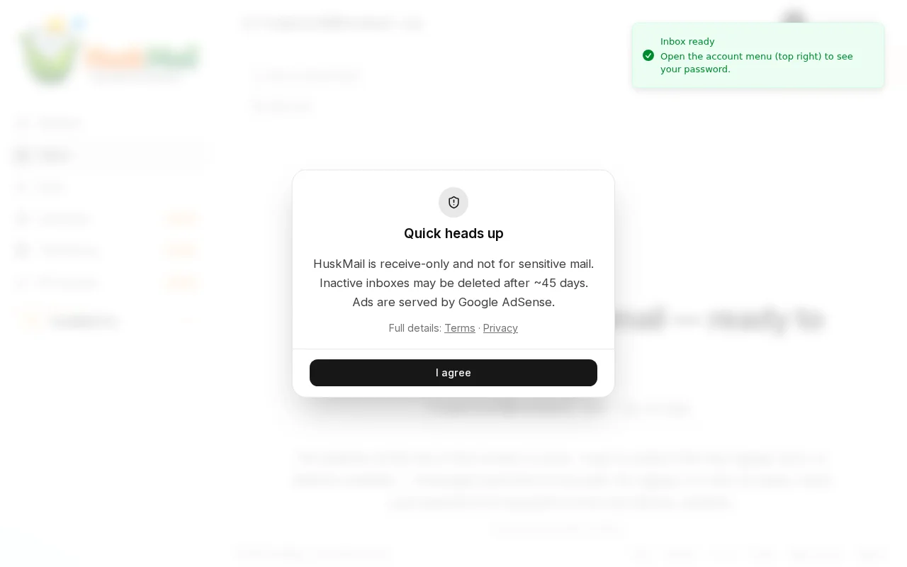 Huskmail - A disposable email with private inboxes and trial library