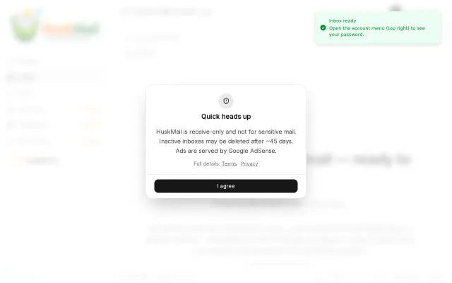 Huskmail - A disposable email with private inboxes and trial library