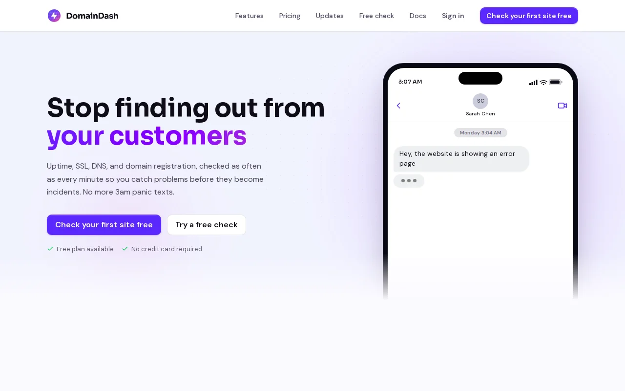 DomainDash – uptime/SSL/domain checks for client sites