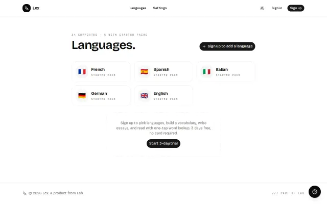 Lex – learn languages by reading and writing, not just flashcards
