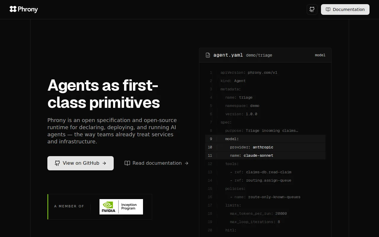 Phrony – declare an agent in a manifest, run it, trace every call
