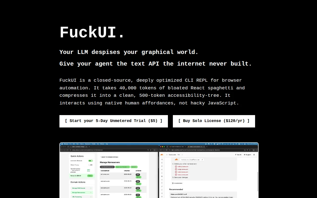 FuckUI – Stop feeding agents raw DOM. An accessibility-tree CLI