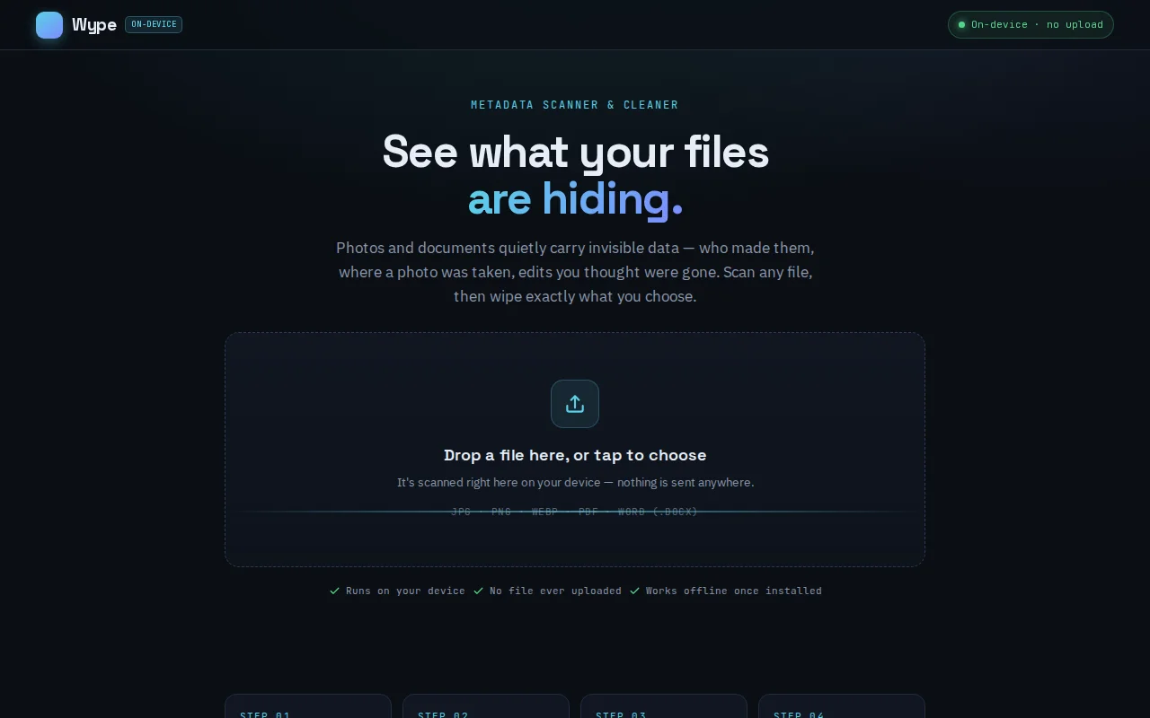 Wype – Strip GPS, timestamps, and device models from your files