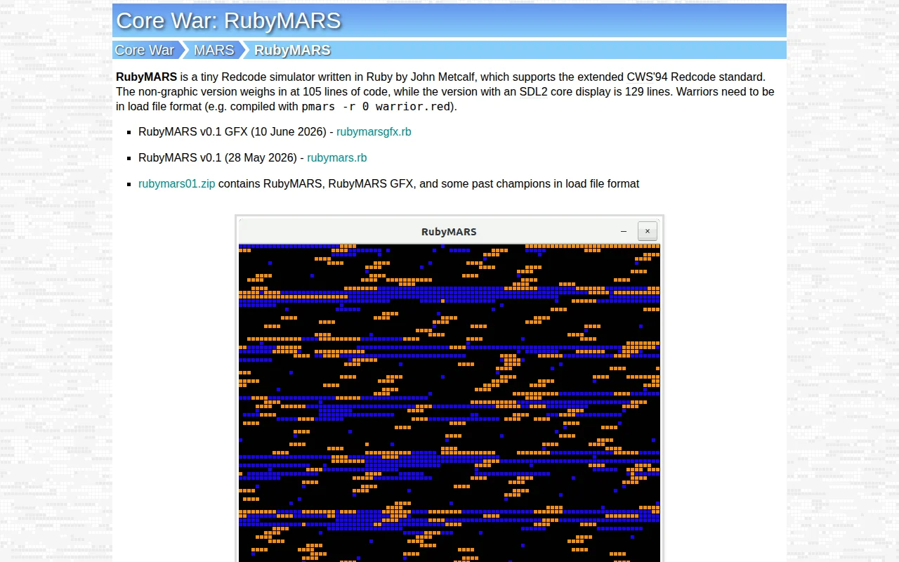 CWS'94 standard Core War simulator in 105 lines of Ruby