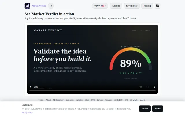Market Verdict Demo video for validating business ideas before building