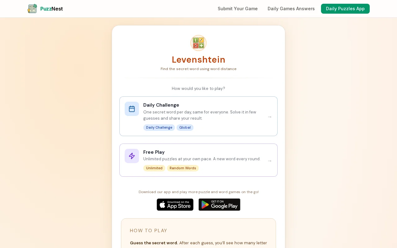 A word puzzle game based on Levenshtein distance