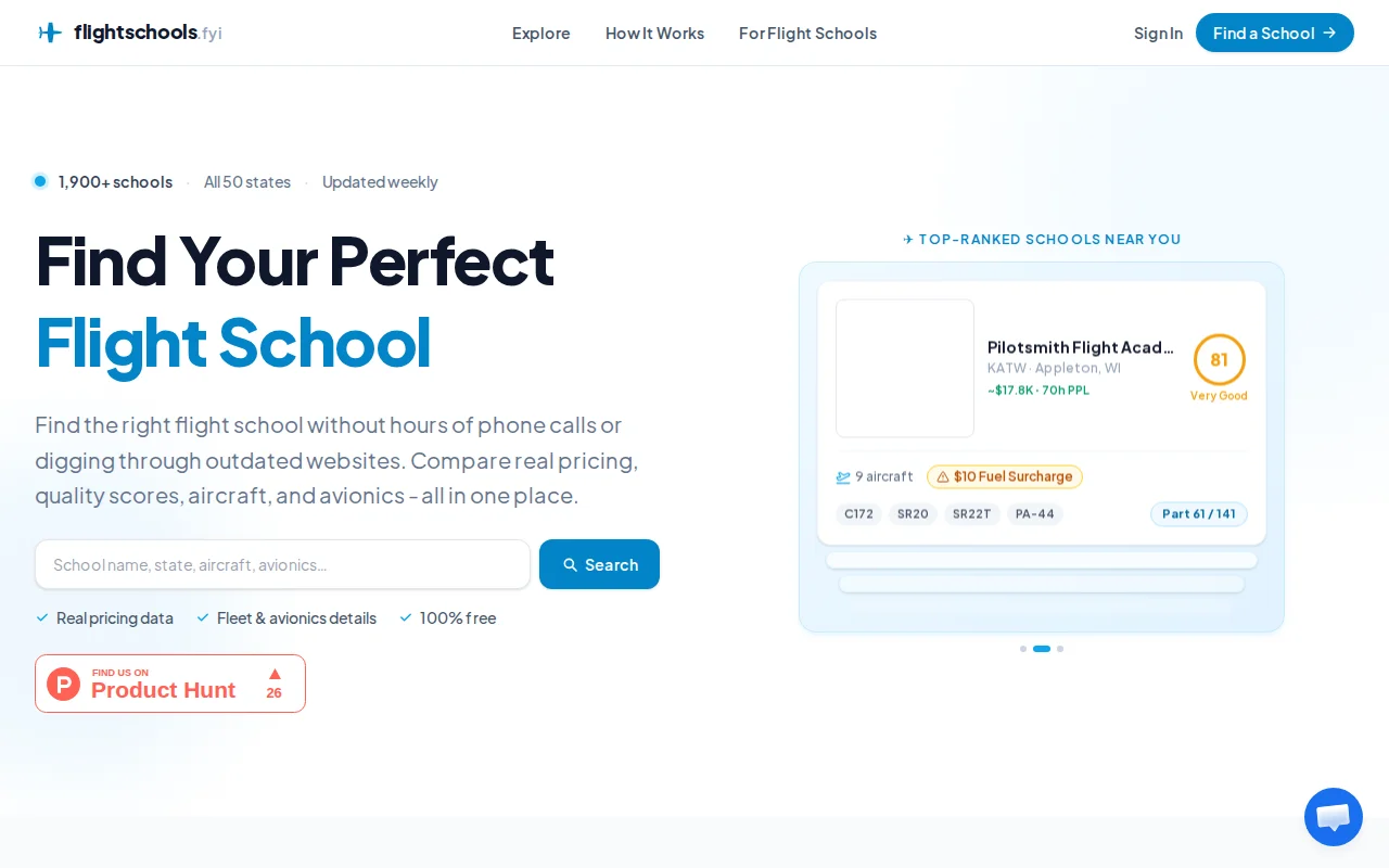 I built a tool to help you find the best flight school