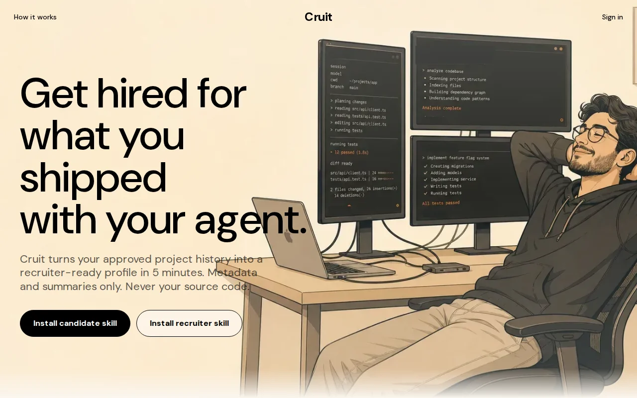 Cruit.dev – Get hired at a startup based on your coding agent skills