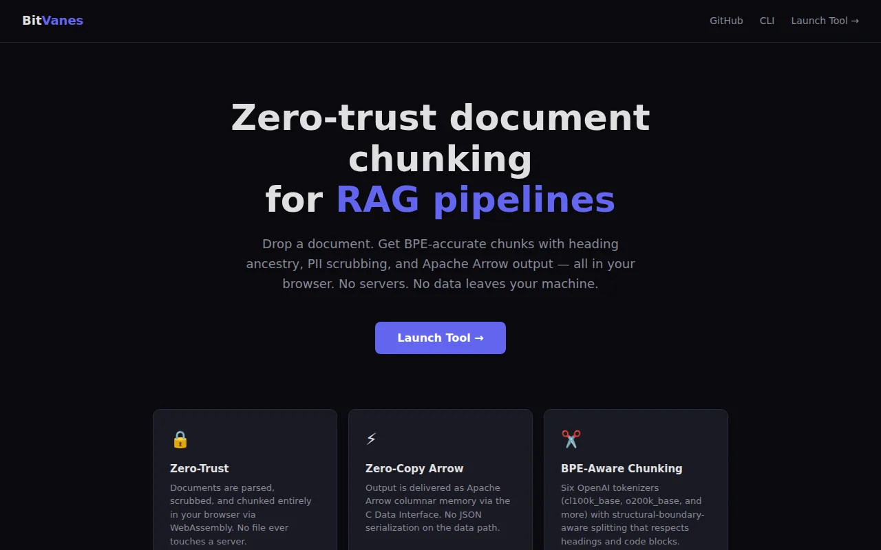 BitVanes – A zero-trust RAG pipeline engine in Rust, WASM, and Arrow