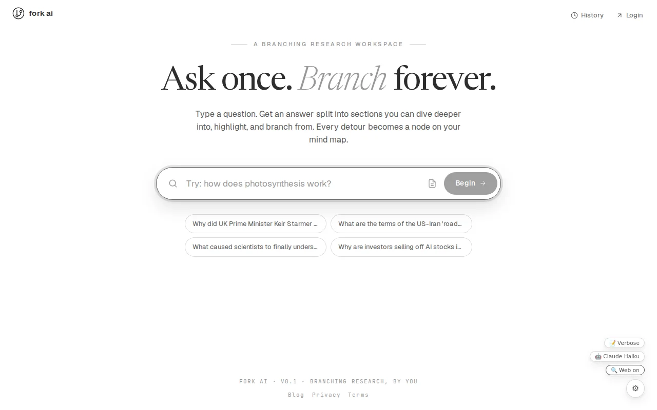 Fork.ai – branch any AI answer into a mind map instead of a chat log