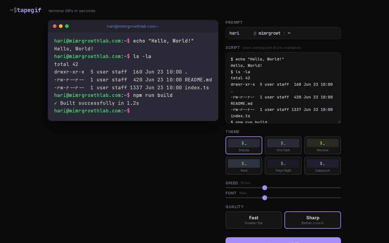 Tapegif – Generate terminal GIFs in seconds