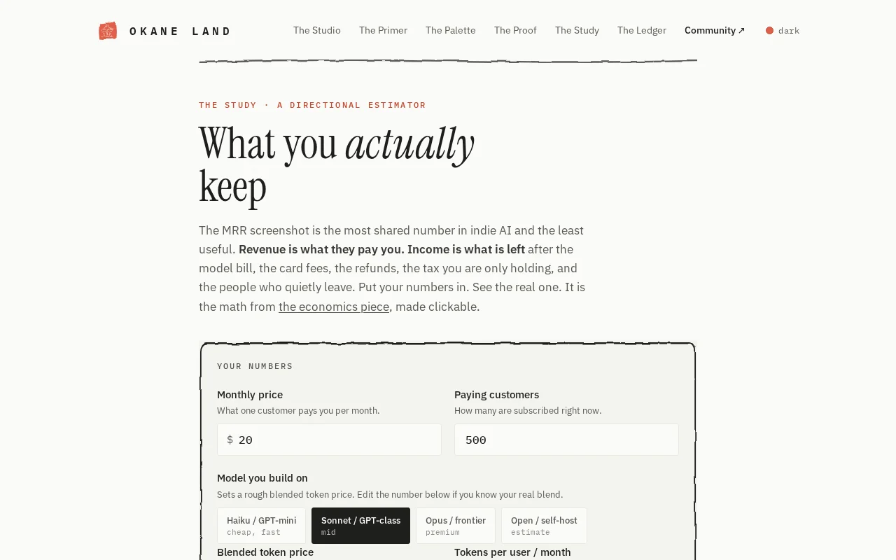 A calculator for what an AI product keeps after costs