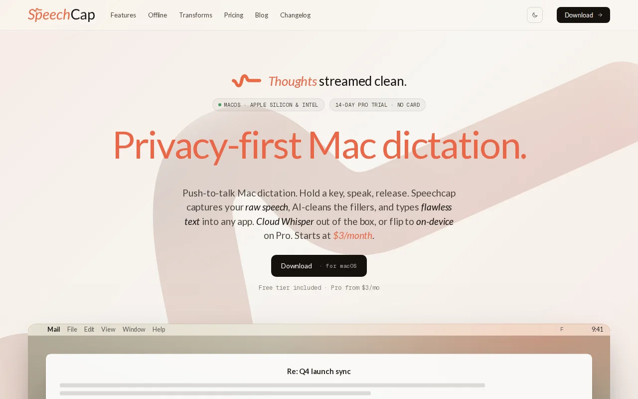 Speechcap -Mac dictation with on-device transcription and cleanup