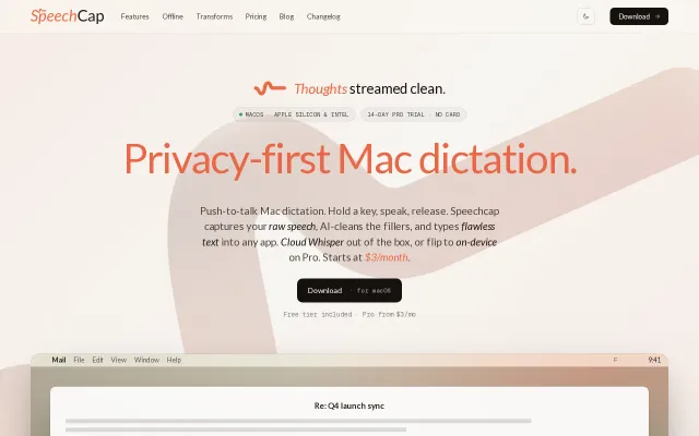 Speechcap -Mac dictation with on-device transcription and cleanup
