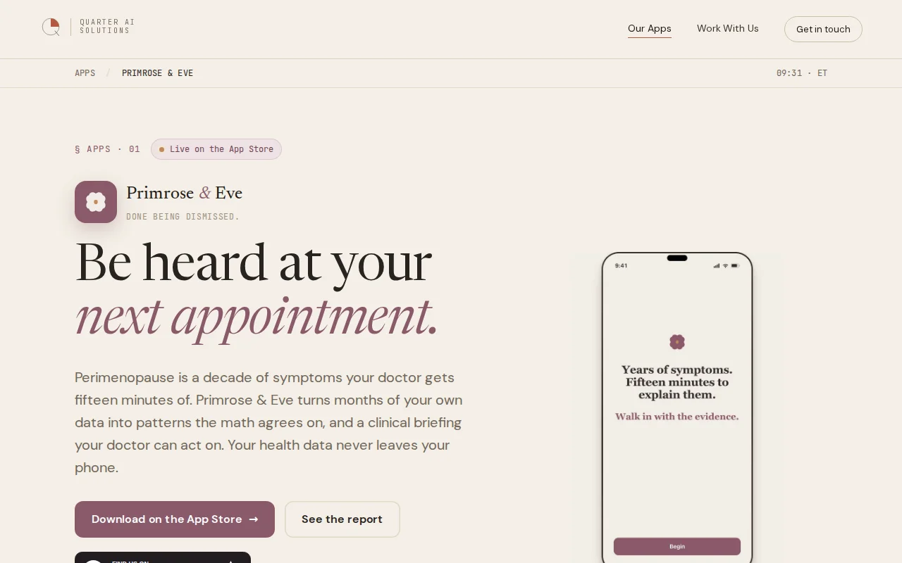A privacy-first perimenopause app with on-device statistical analysis