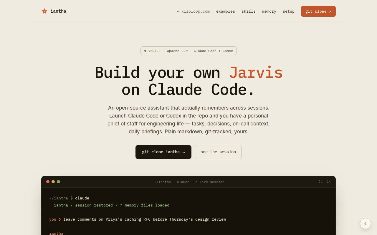 Iantha – build your own Jarvis on Claude Code