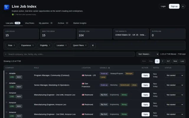 I built a live index of tech jobs from job boards and career pages