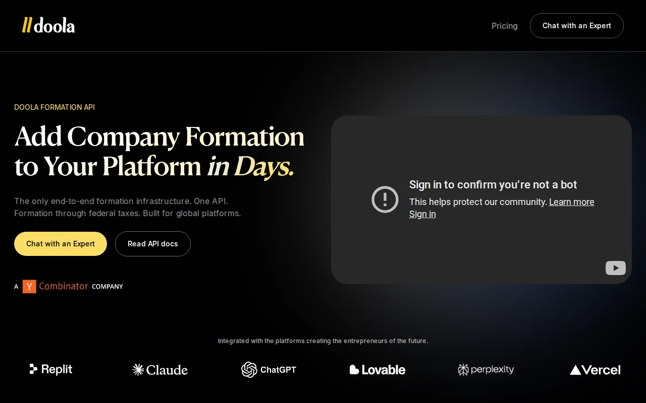 I built an API to form a US company (doola S20)