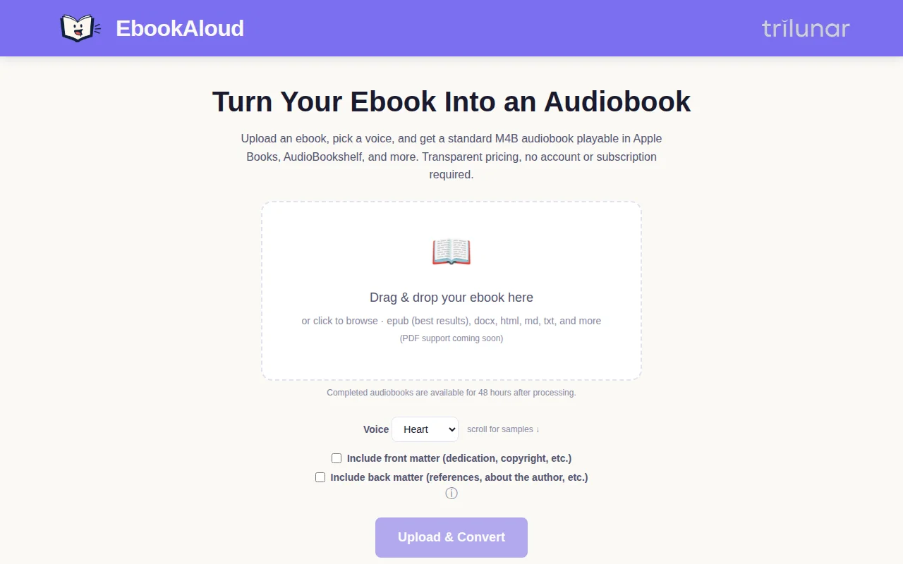 eBook to audiobook narration with realistic AI voices