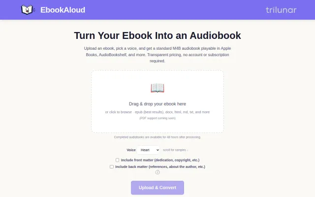 eBook to audiobook narration with realistic AI voices