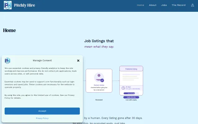 Pitchly Hire – human-reviewed job listings with forced expiry