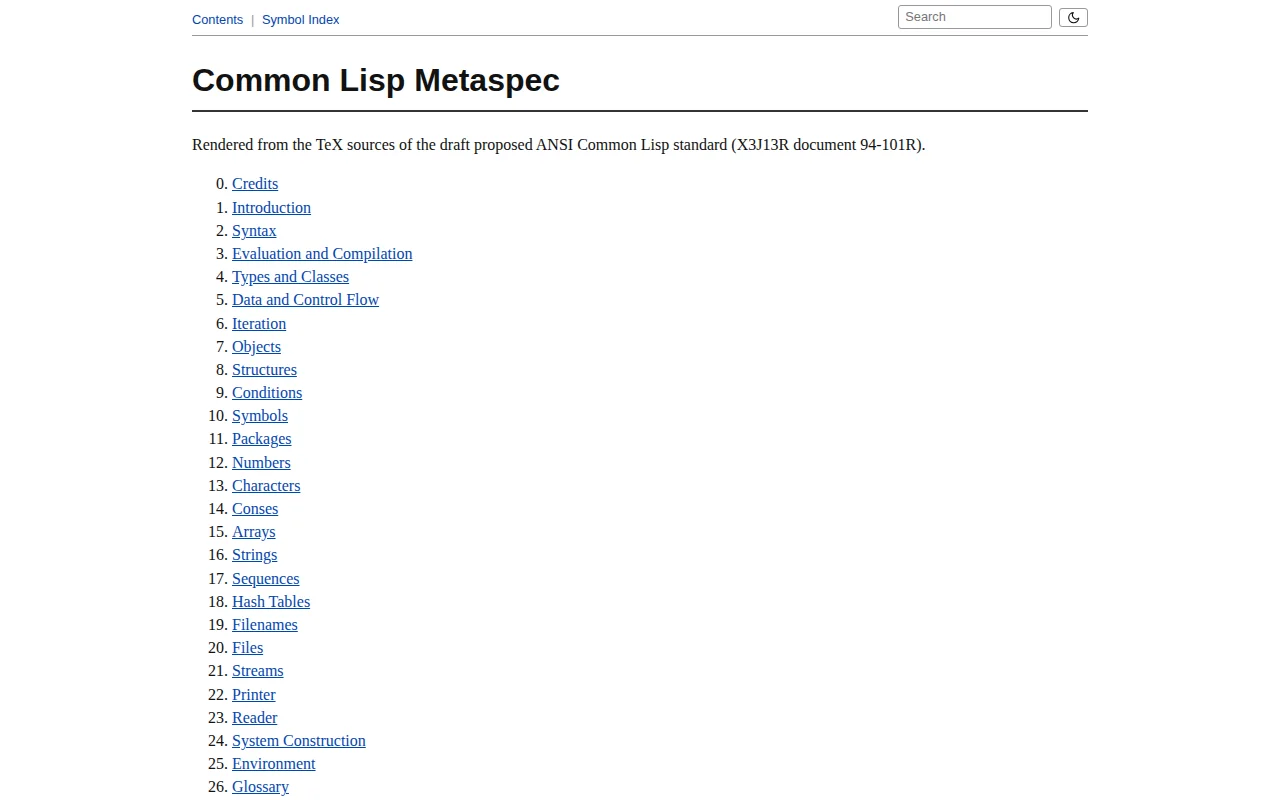 Metaspec: The DpANS3R Common Lisp Spec in S-Expr and HTML Format