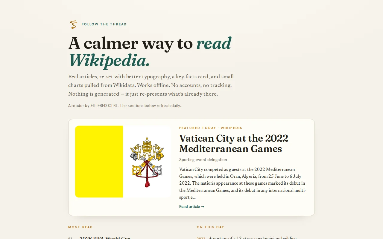 Follow the Thread – a calmer, typographic way to read Wikipedia