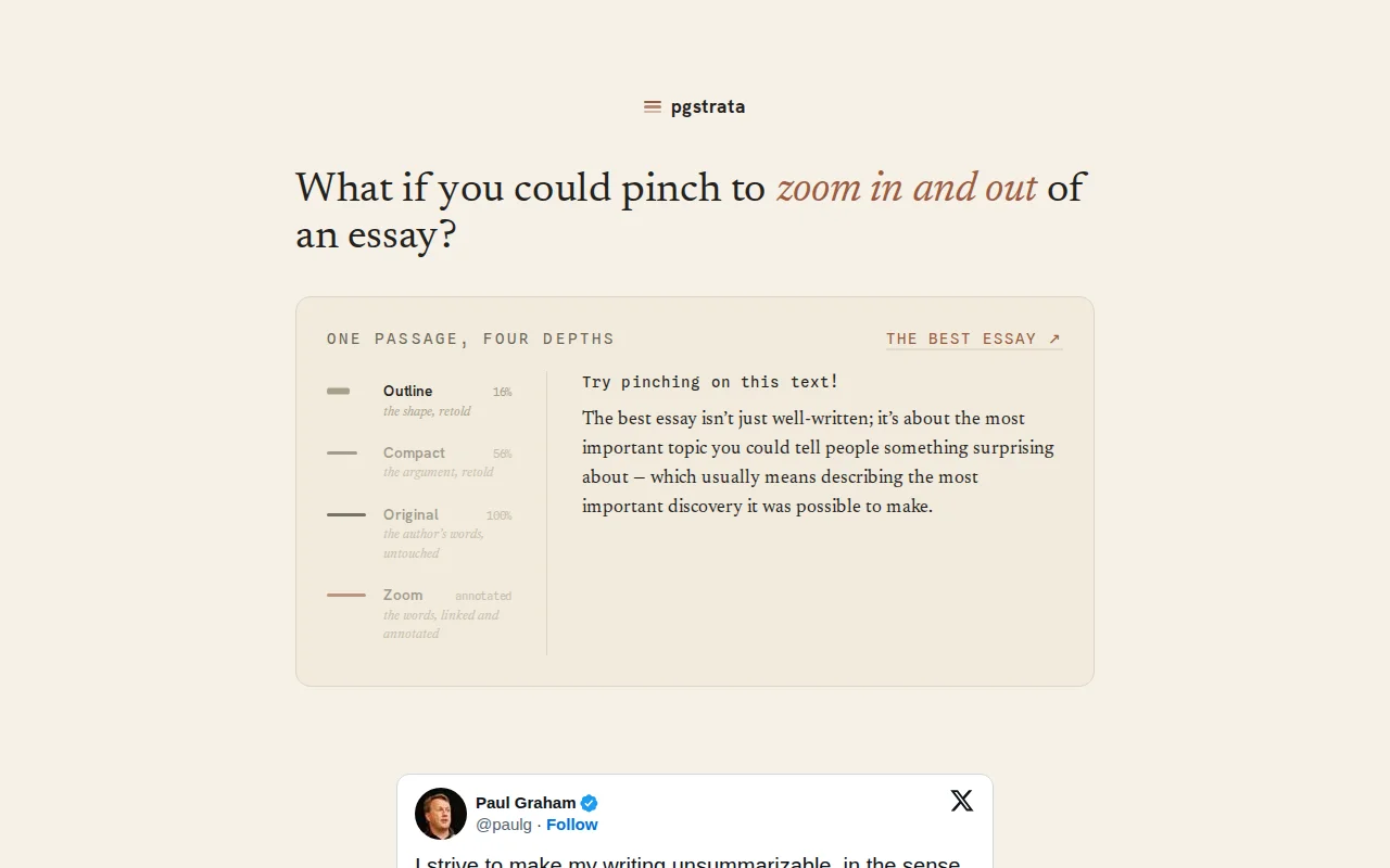 Pinch to zoom on Paul Graham's essays