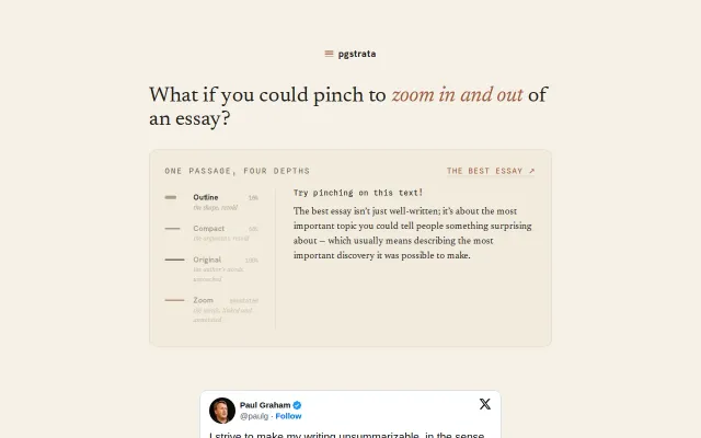 Pinch to zoom on Paul Graham's essays