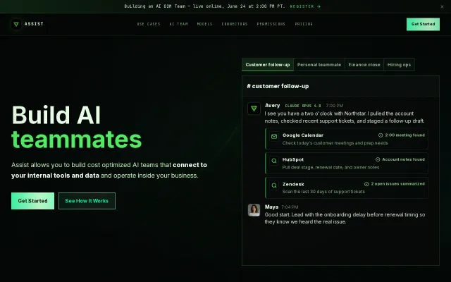 Assist: an open-model-first work surface for agents