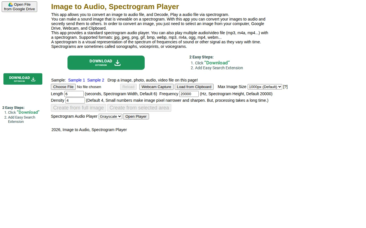 Turn images into audio that can be decoded with a spectrogram