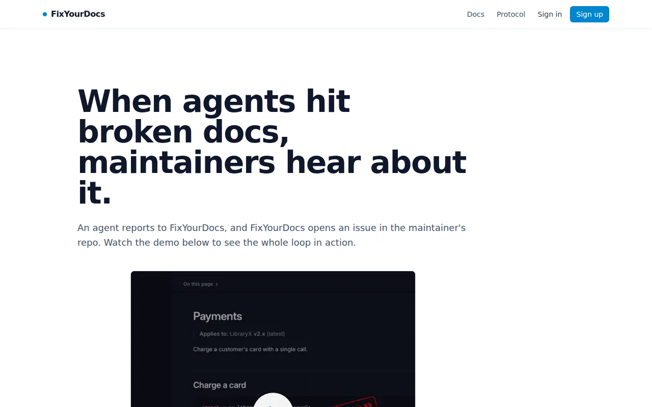 Agents report broken docs, you get a GitHub issue