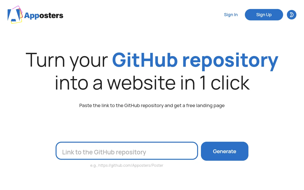Apposters – Generate a project website directly from a GitHub link