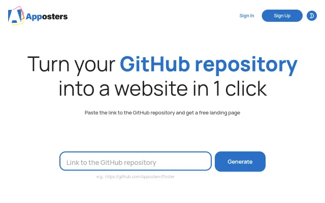 Apposters – Generate a project website directly from a GitHub link
