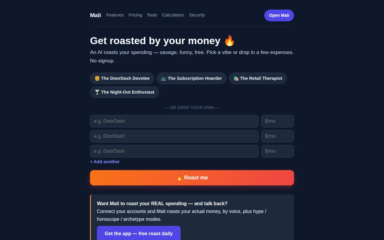 An AI that roasts your spending out loud (no signup)