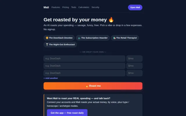 An AI that roasts your spending out loud (no signup)