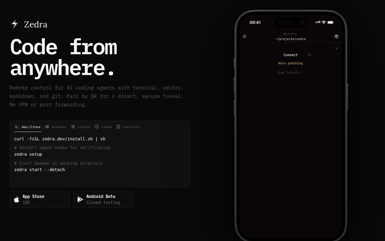 Zedra – Remote control for AI coding agents