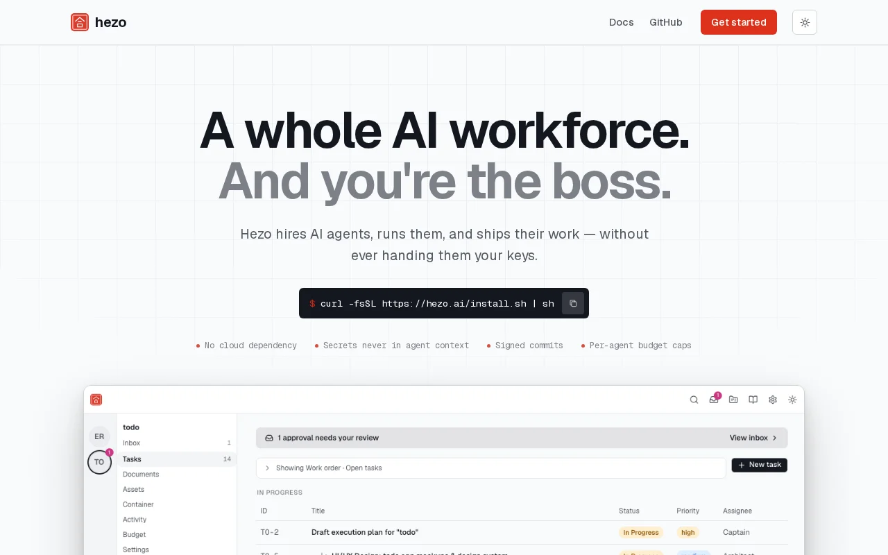 Hezo – Self-hosted teams of AI agents that never see your real secrets
