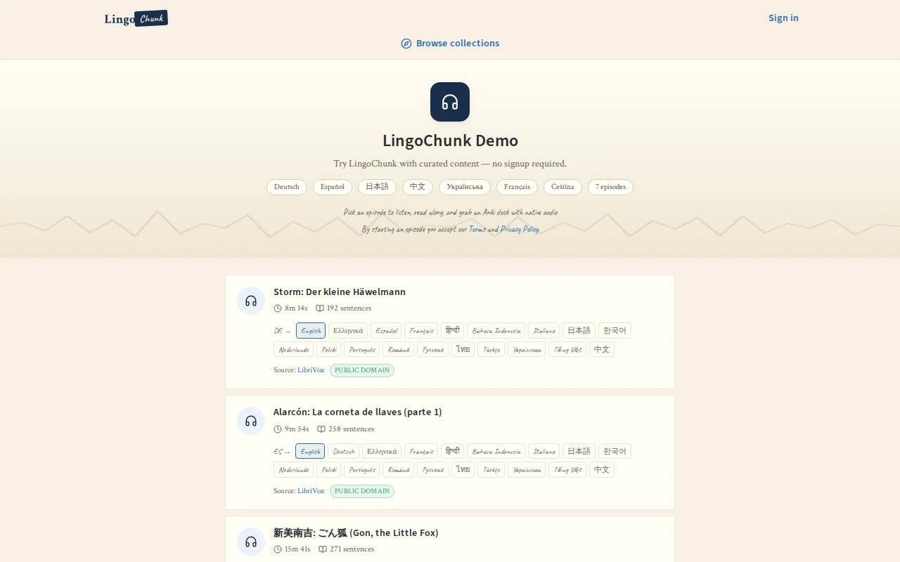 Turn native language audio into flashcards and shadowing practice