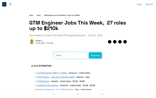 GTM Jobs – a weekly job board for GTM engineers (27 roles this week)