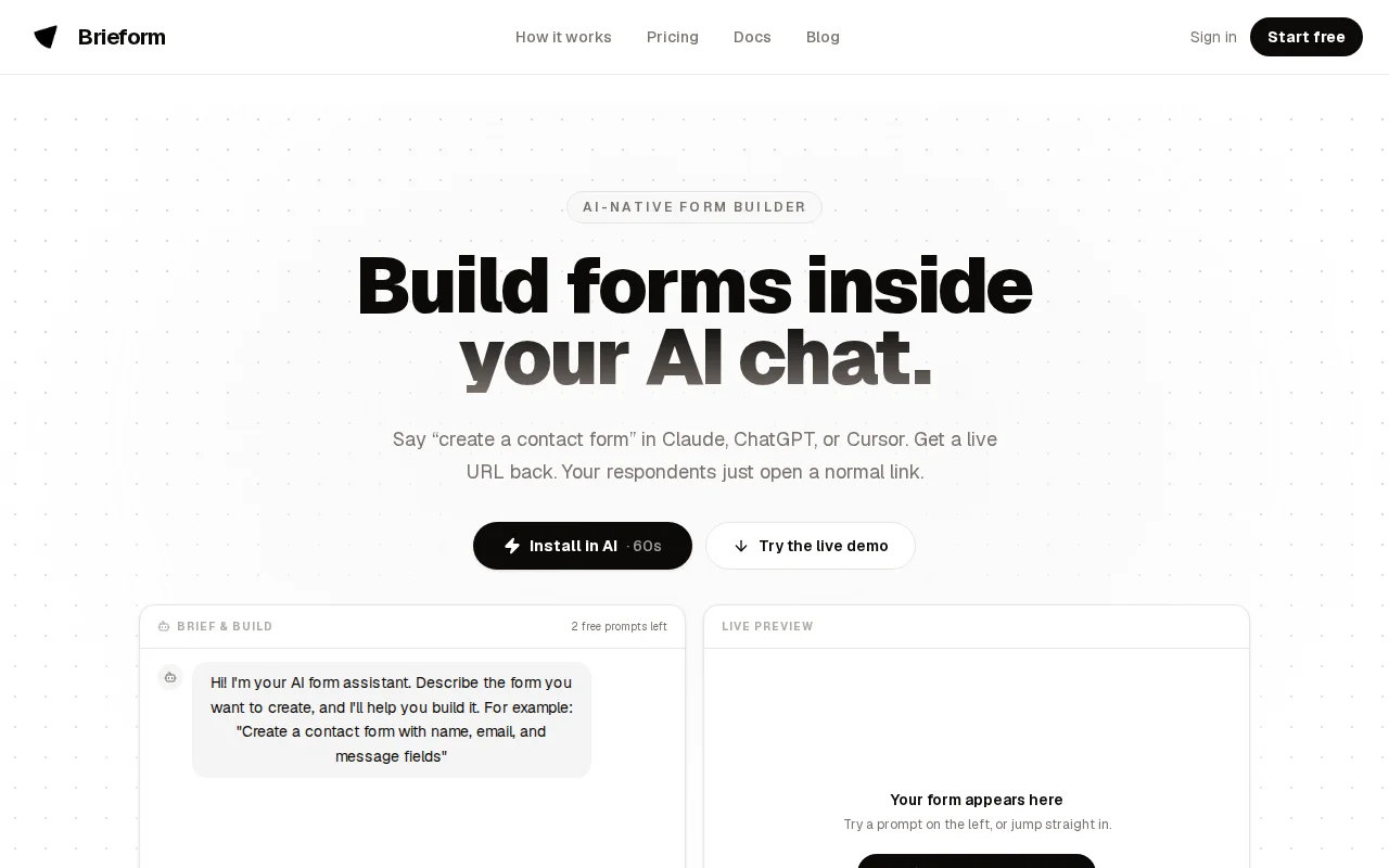 Brieform, build and read form responses inside your AI chat (MCP)