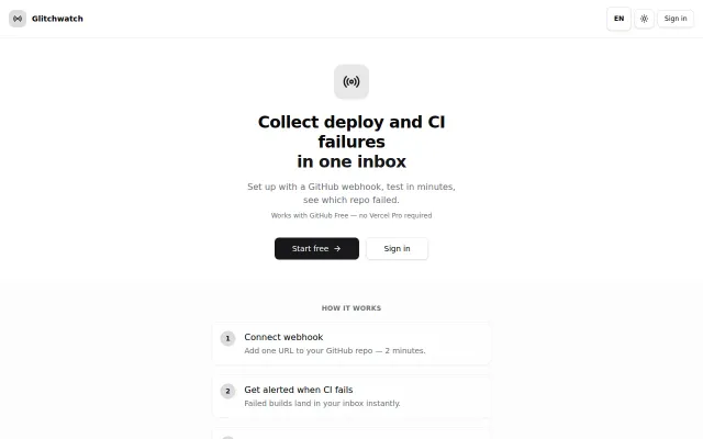 Glitchwatch – CI failure inbox for indie devs (one GitHub webhook)