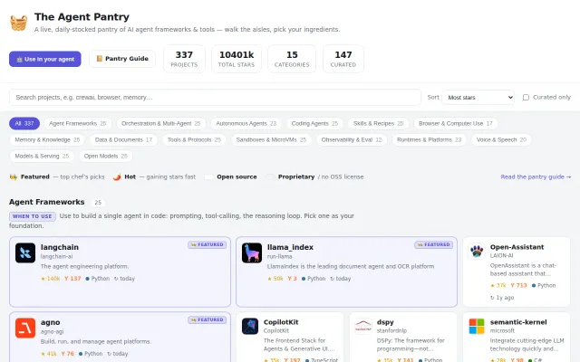 The Agent Pantry – a live, daily-scanned landscape of AI agent tools
