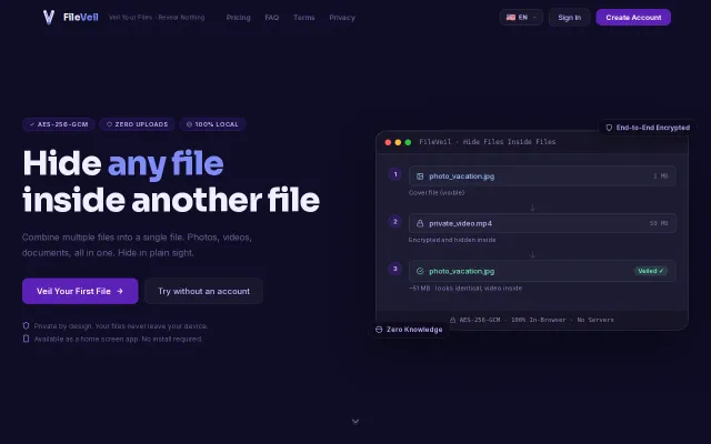FileVeil · Hide Any File Inside Another File