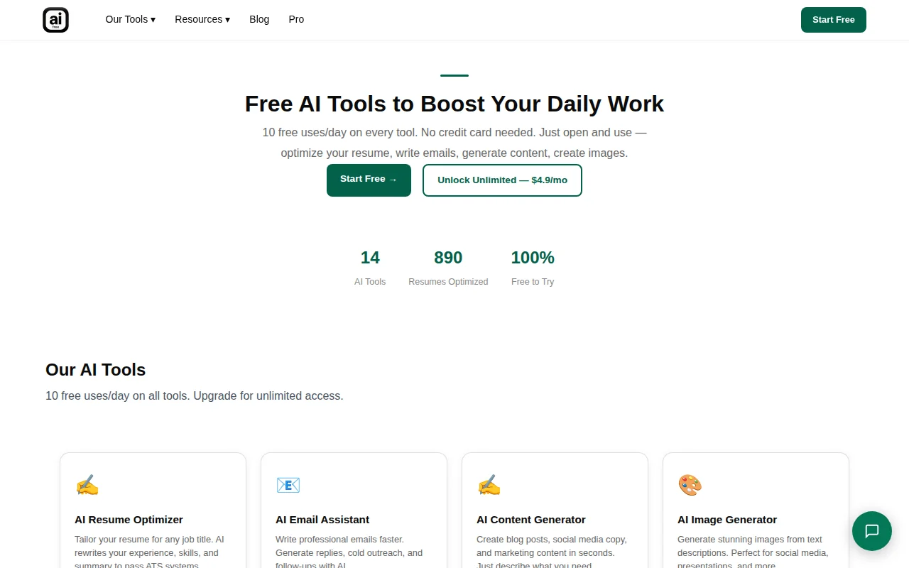 FreeAIStack – 14 Free AI Tools